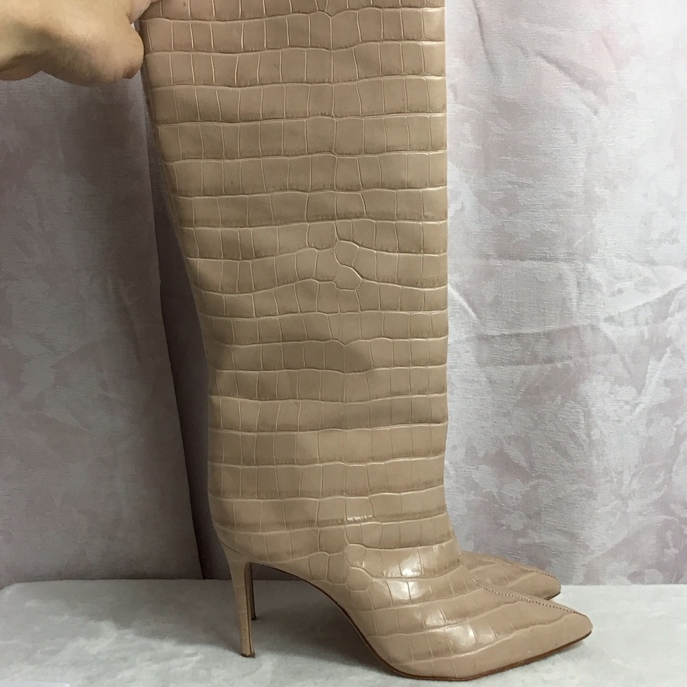 SCHUTZ Beige Croc-Embossed Heeled Boots